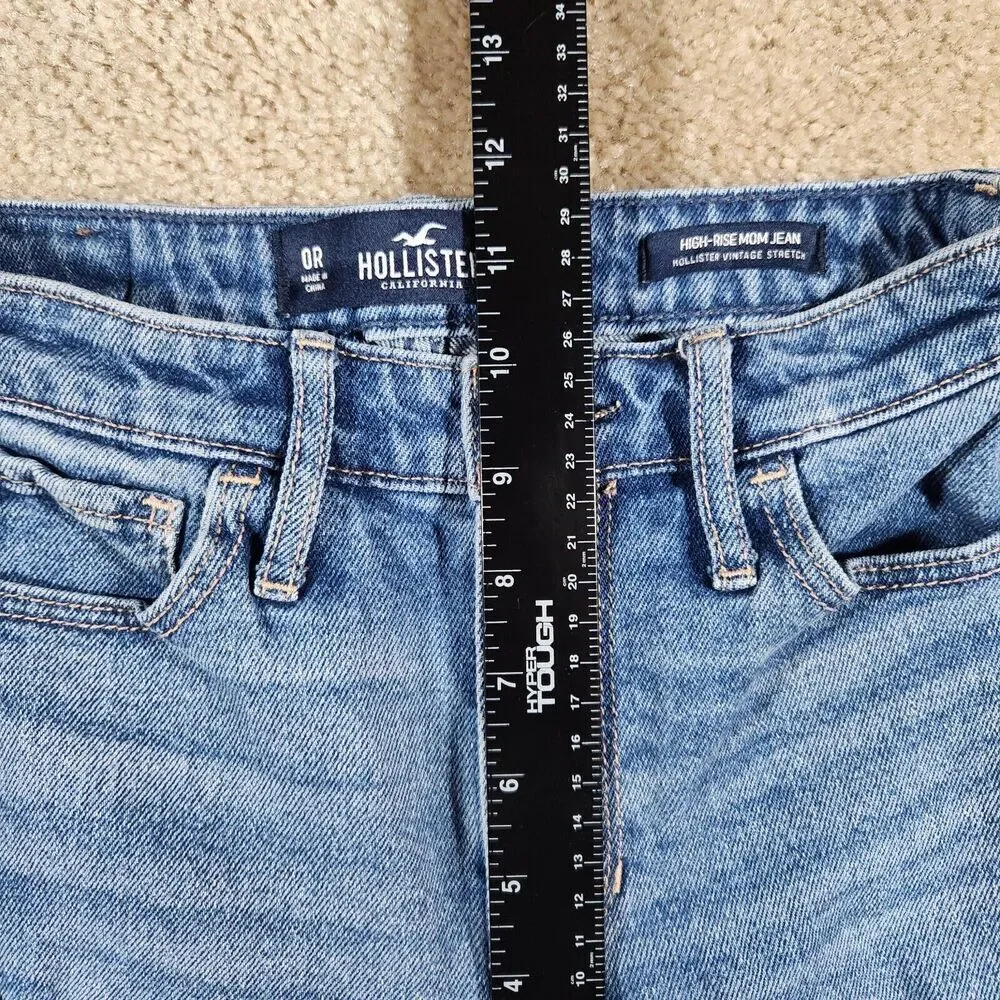 Hollister Jeans Womens W24 L27 Blue Denim High Rise Mom Jean Distressed #73